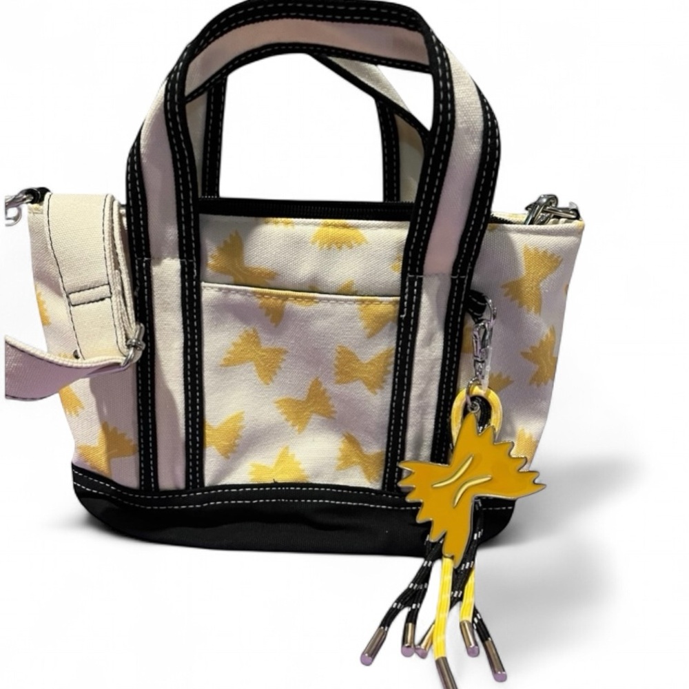 Small Canvas Tote Bag Pasta Macaroni Lovers Pattern w/ Matching Pasta Bag Charm